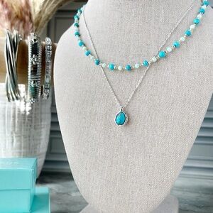 Park Lane 🩵 BLUEBELL Necklace 2 in 1 Layer Set Genuine Turquoise Silver Tone NWT